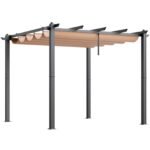 10'x10' Outdoor Retractable Pergola With Sun Shade Canopy Aluminum Beige