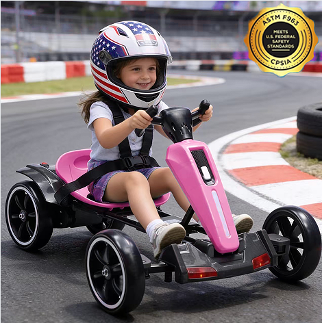 12V Electric Kids Pedal Go Kart, Folder Go Kart, Outdoor Ride On Toy With Adjustable Seat, 4 Non-Slip EVA Wheels For Boys And Girls For Age 3-6 Years Old - Image 7