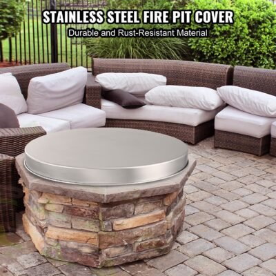 VEVOR Fire Pit Cover Lid, 27Portable Firepit Spark Screen,Stainless Steel Steel Metal Cover, Easy-Opening Outdoor Wood Burning And Camping Stove Accessory, For Outdoor Patio Fire Pits Backyard