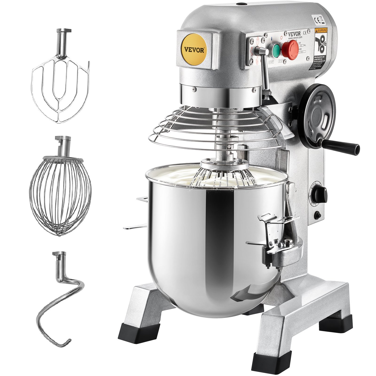 Commercial Food Mixer, 10Qt Commercial Mixer With Timer Function, 450W Stainless Steel Bowl Heavy-duty Electric Food Mixer, 3-speed Adjustable 113/184/341 RPM