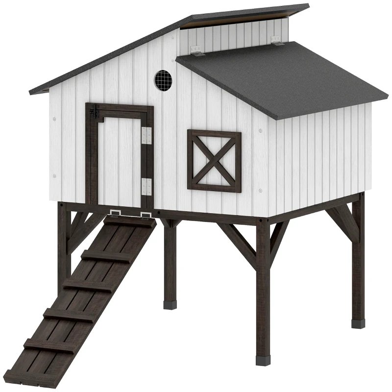 PawHut Chicken Coop Hen House With Nesting Box, Elevated Rabbit Hutch With Ramp, Asphalt Openable Roof And Elevated Legs - Image 4
