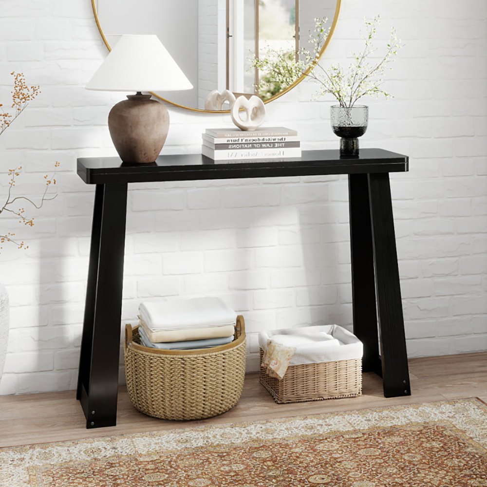 Solid Rubber Wood Console Table 43 Inch Narrow Entryway Table With Thick Table Top And Stable Base For Entryway, Hallway, Living Room And Bedroom - Image 2
