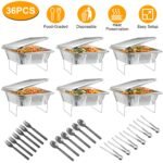 36Pcs Per Set Disposable Chafing Dish Buffet Set Food Warmers For Party Buffet Server Catering Supplies With Covers Utensils Half Size Food Pans For Parties Events BBQ Catering
