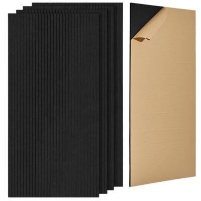 5 Pack Acoustic Panels With Self Adhesive, 47.2 X 23.6 X 0.4 Inch Sound Proof Foam Panels, Polyester Fiber Soundproof Wall Panels High Density, For Home, Studio, Office, Theater, Black