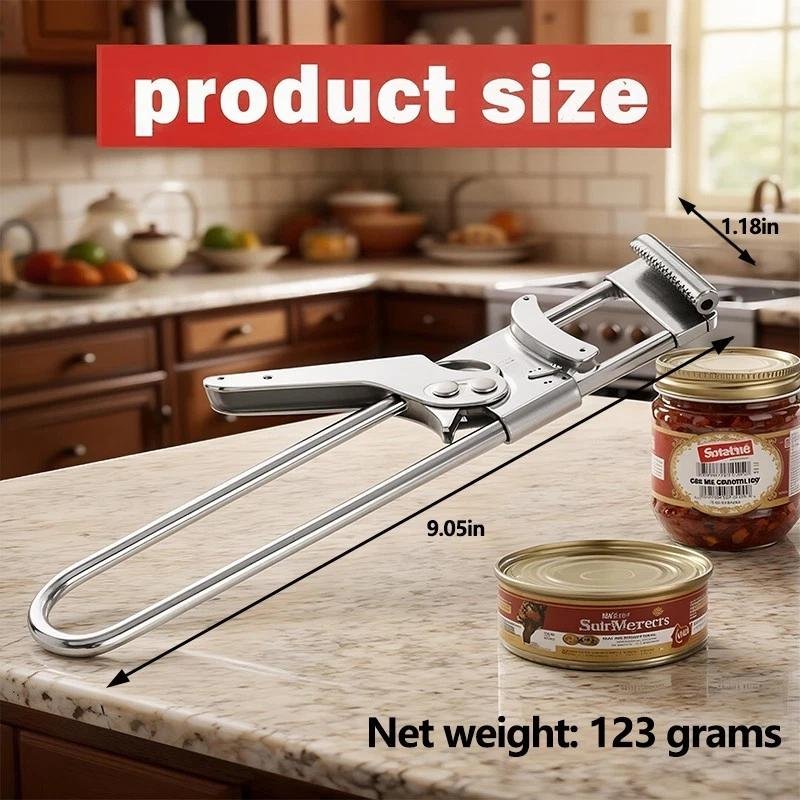 Multifunctional Adjustable Stainless Steel Can Opener Suitable For Those With Weak Hands Or Elderly People With Arthritis. Portable Metal Kitchen Utensil. - Image 6
