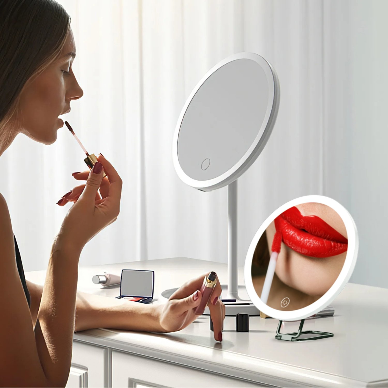 White-Black Options -- 1Pc 30X Magnifying Mirror With Light For Gift 3 Colors Dimmable Brightness Included Tweezer Scissor Travel Magnifying Makeup Mirror With Suction Cup 360 Degree Adjustable Stand - Image 15