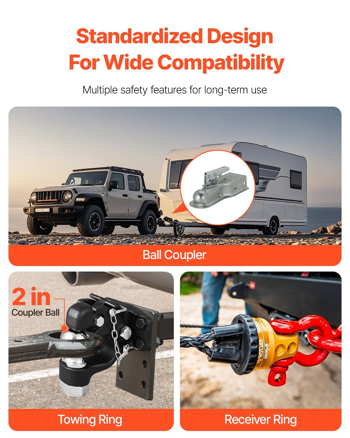 Pintle Hitch Combination 2' Hitch Ball For 2.5' To 3' Lunette Ring 20000 Lbs - Image 5