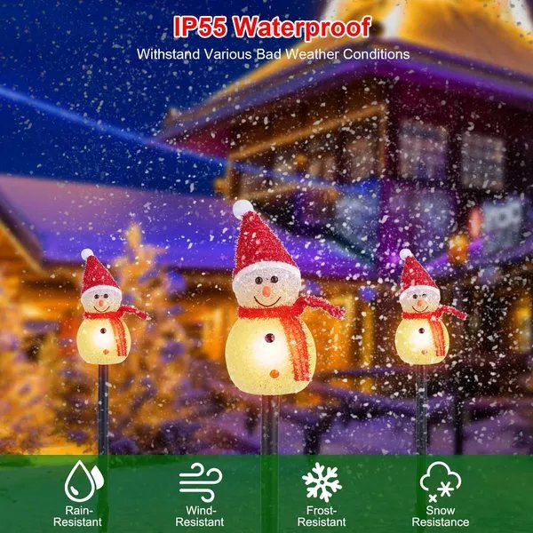 1Pc Solar Powered Lamp 3 Snowmen Outdoor Decorative Christmas Lamp Garden Stake Light IP55 Waterproof Santa Landscape Light Warm White LED Lighting Pathway Yard Patio - Image 10