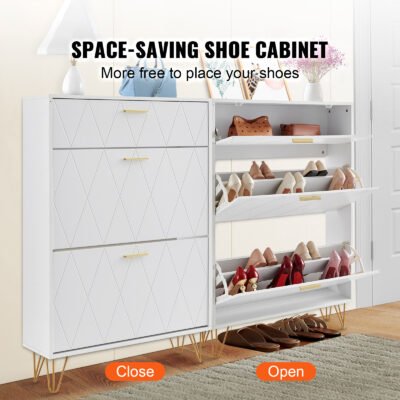VEVOR Shoe Cabinet With 3 Flip Drawers, Shoe Storage Cabinet For Entryway, Free Standing Shoe Storage Organizer For Heels, Boots, Slippers In Hallway, Living Room