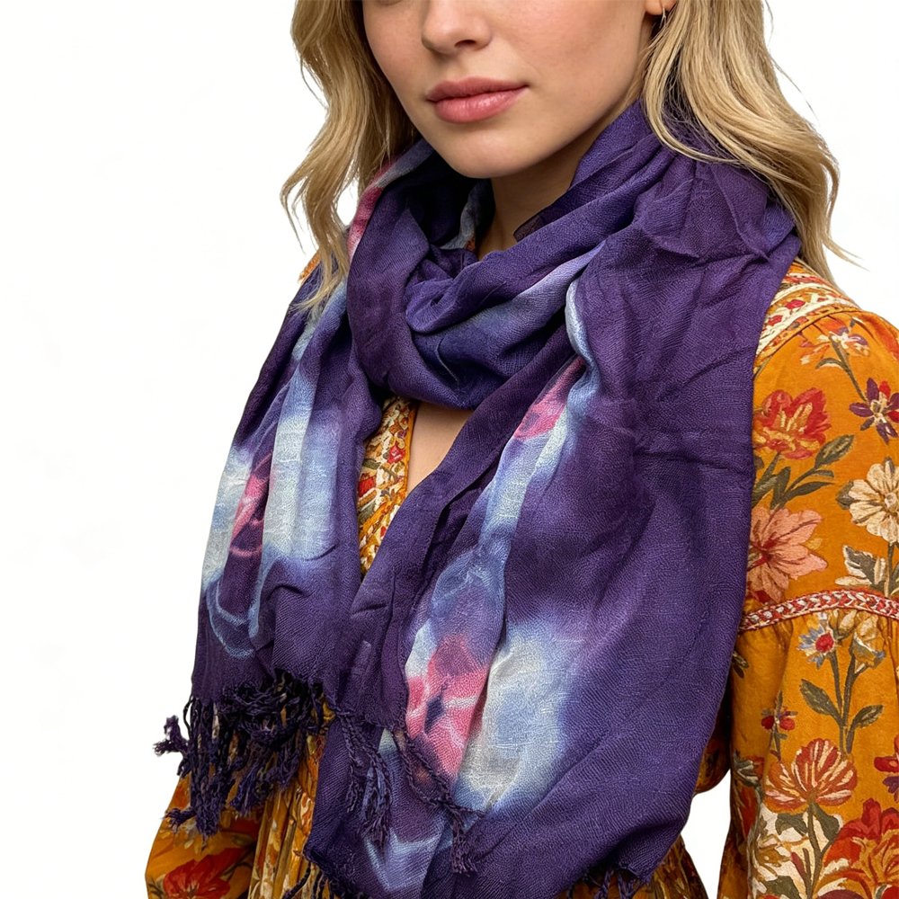 2pcs Lilac Purple Floral Tassel Trim Scarf,offers Graceful Movement Flowy Boho Scarf,vacation,daily Life,evening Party,Office Appropriate Subtlety For Women Men - Image 5