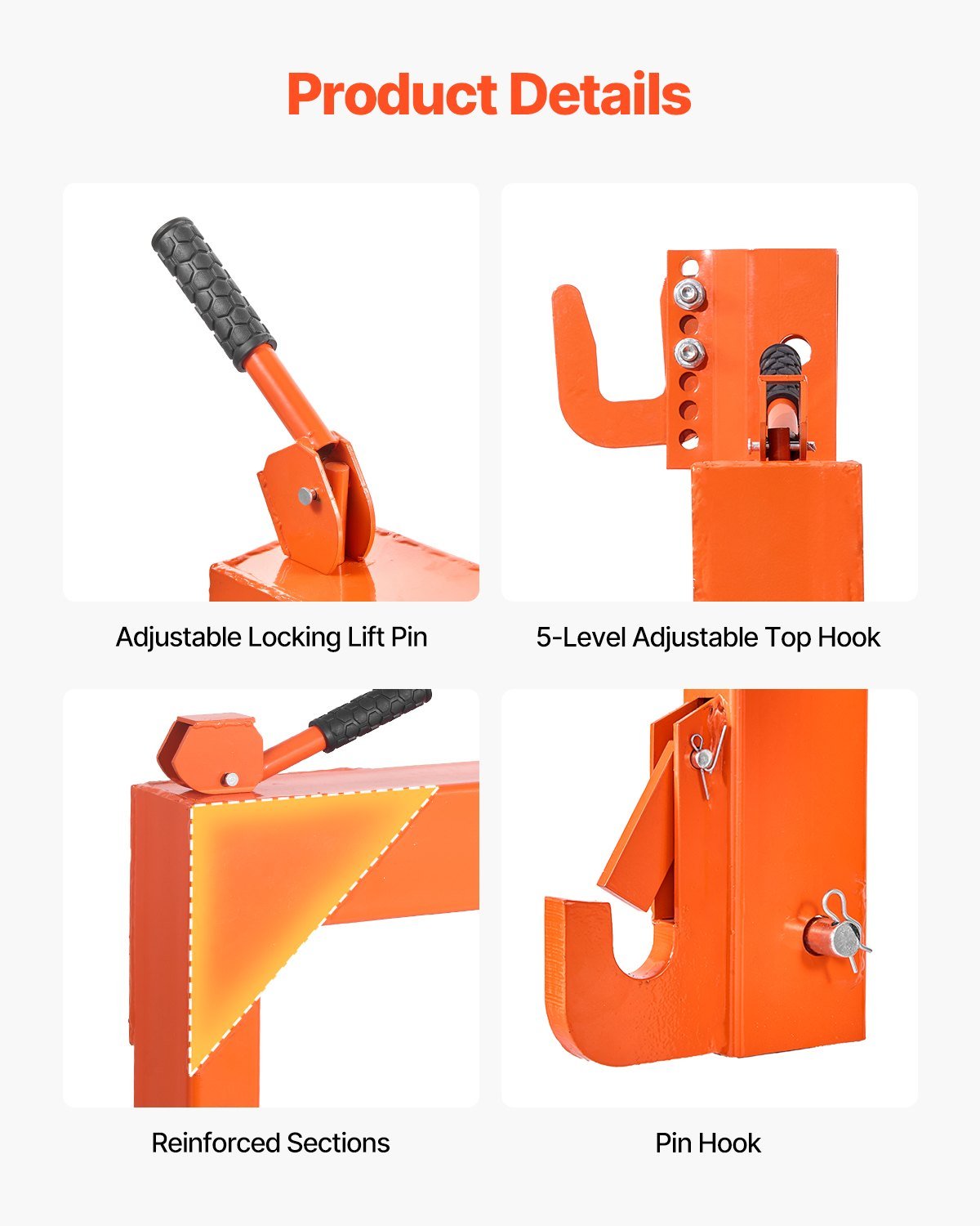 3-Point Quick Hitch With 2 In Receiver, 3000 Lbs Lift Capacity, 3-Pt Hitch With 5 Level Adjustable Bolt, Adaptation To Category 1 & 2 Tractor, Heavy Duty 3 Point Attachments, Orange - Image 5