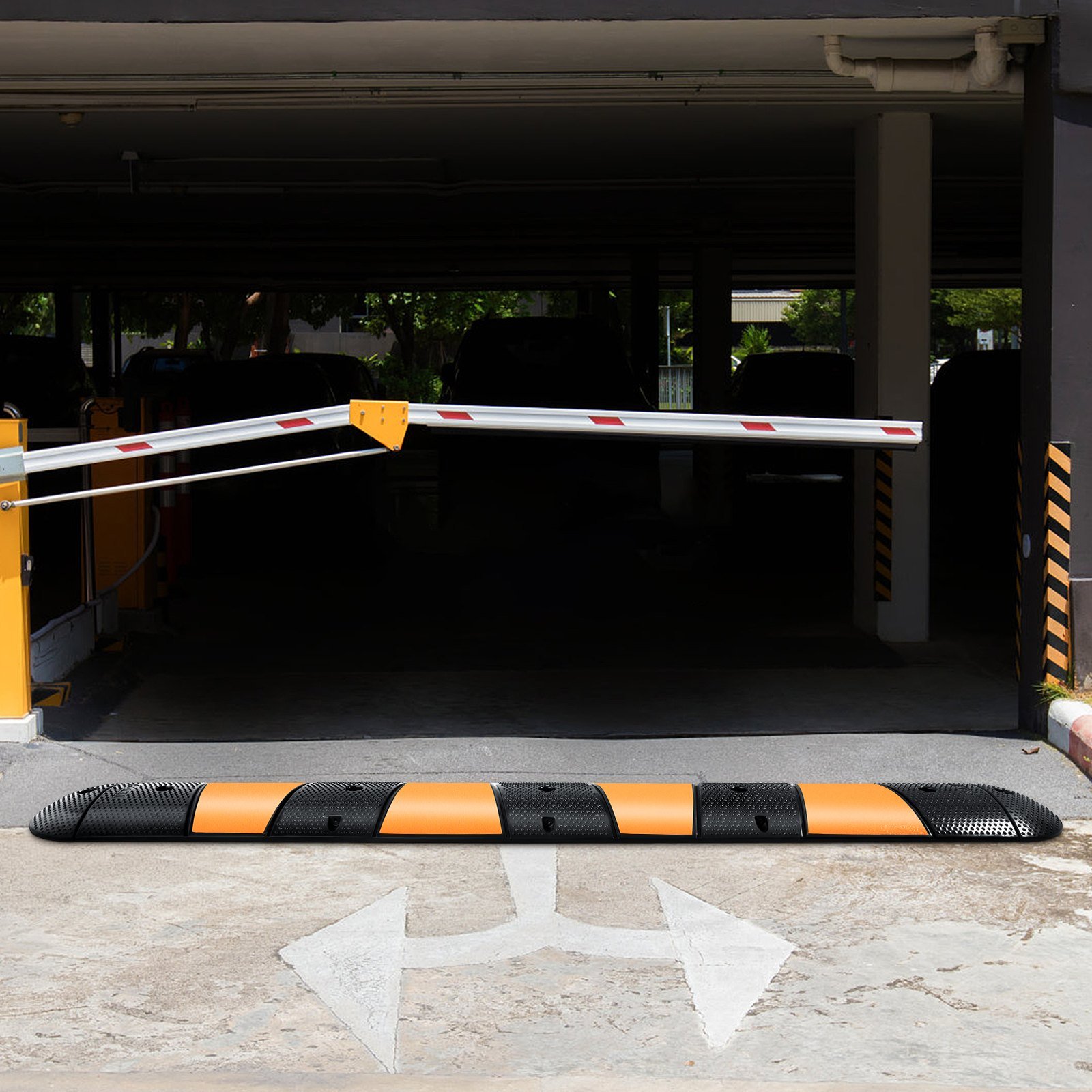Rubber Speed Bump, 1 Pack 2 Channel Speed Bump Hump, 72 Long Modular Speed Bump Rated 22000 LBS Loading, 72.8 X 12.2 X 2.2 Garage Speed Bump For Asphalt Concrete Gravel Driveway With 2 End Cap - Image 4