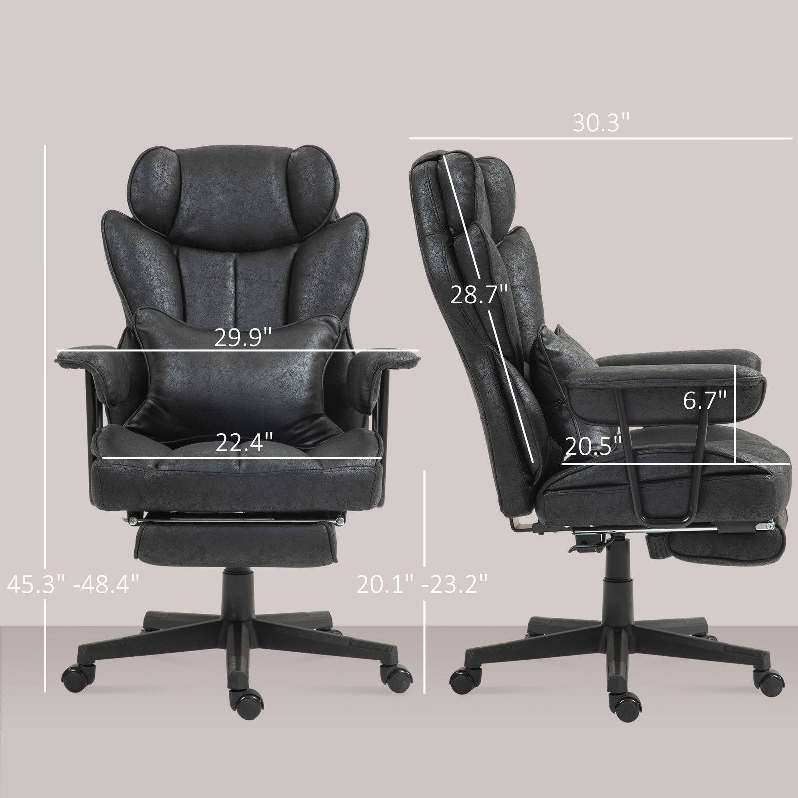 396lbs. Big And Tall Office Chair, Executive Office Chair With Footrest, Lumbar Support, And Reclining Function, Black - Image 2