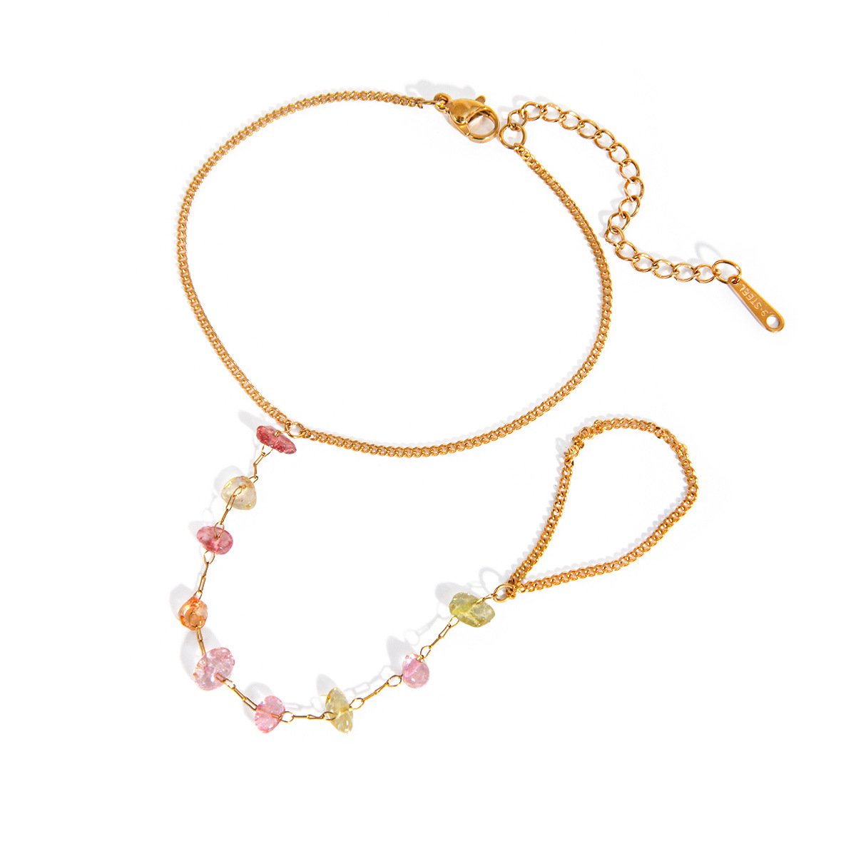 Fashion 18K Gold Stainless Steel Color Broken Stone Chain Ring - Image 5