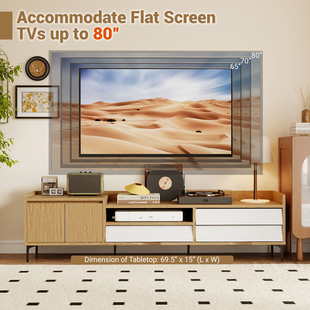 TV Stand For TVs Up To 80 Inch Mid Century Modern Entertainment Center With Storage Cabinet - Image 9