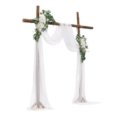 Artificial Wedding Arch Flowers Kit (Pack Of 3) With 21Ft Wedding Arch Draping Fabric,Arch Flowers For Wedding Ceremony And Reception Backdrop Wedding Decoration (White)