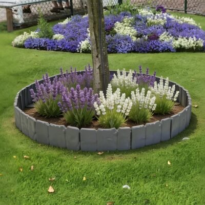 16FT Plastic Landscape Edging 20Pcs Faux Cobbled Stone Garden Borders With 20 Spikes Shovel Gloves Flexible Bendable For Flower Beds Pathways Tree Rings Garden Yard Lawn