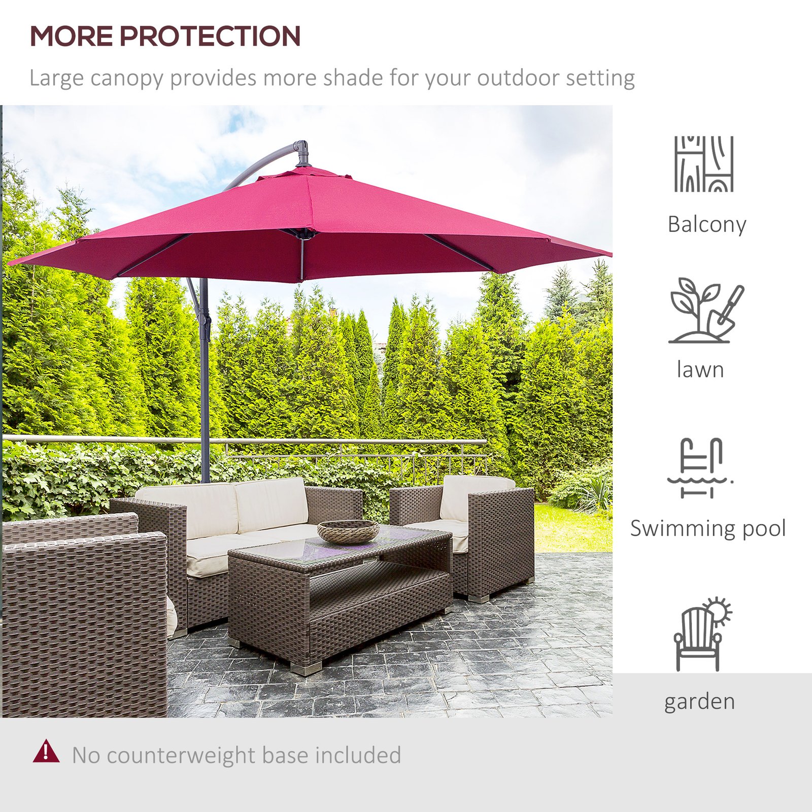 10' Cantilever Patio Umbrellas With UV And Water Resistant For Patio & Backyard Comfortable Red - Image 5