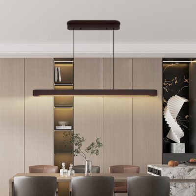 39-inch Walnut Wood Modern LED Pendant Light, Adjustable Hanging Light For Dining Room, Kitchen, Living Room  Sleek Walnut Color Finish