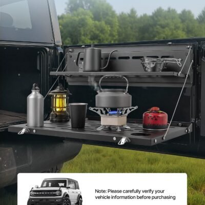 Tailgate Table, For 2021-2025 Ford Bronco, 88 Lbs, Carbon Steel Foldable Molle Panel Double-Layer Drop Down Table, Rear Door Cargo Storage Rack Shelf Luggage Holder Carrier Camping Accessories